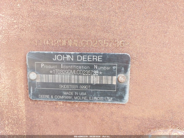 45963339 :رقم المزاد ، 1t0329dmlcd235736 vin ، 2012 John Deere 329dt Skidsteer مزاد بيع