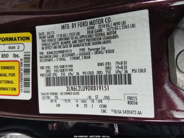 Aukcja sprzedaży 2013 Lincoln Mkz Hybrid, vin: 3LN6L2LU9DR819151, numer aukcji: 45963350