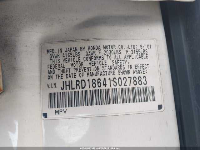 Продажа на аукционе авто 2001 Honda Cr-v Ex, vin: JHLRD18641S027883, номер лота: 45963367