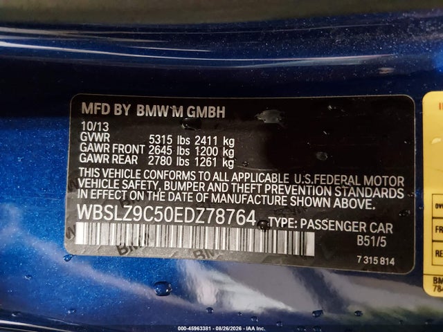 Aukcja sprzedaży 2014 Bmw M6, vin: WBSLZ9C50EDZ78764, numer aukcji: 45963381