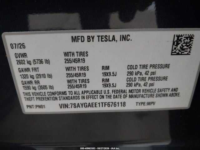 Tesla Model Y 2026 7SAYGAEE1TF676118 Image 9
