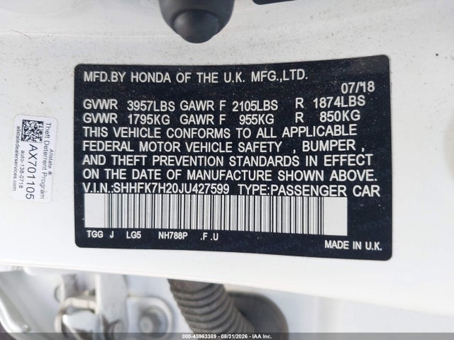 Honda Civic Lx 2018 SHHFK7H20JU427599 Image 9