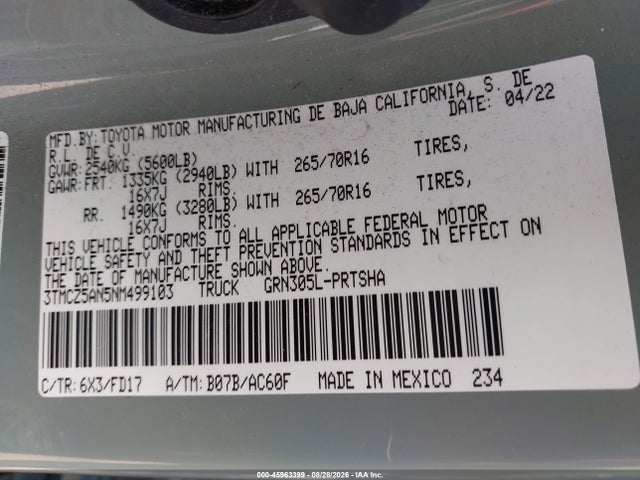 3TMCZ5AN5NM499103 Toyota Tacoma Trd Off Road