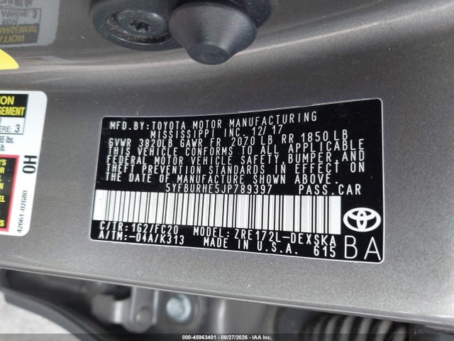 Toyota COROLLA SE 2018 5YFBURHE5JP789397 Image 9