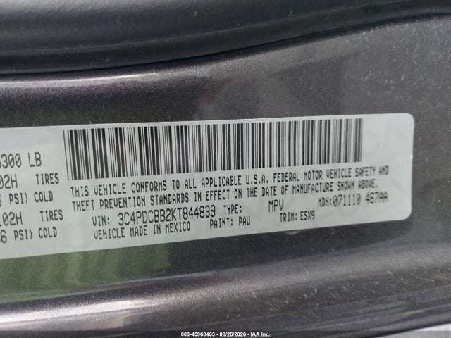 2019 Dodge Journey Se მანქანა იყიდება აუქციონზე, vin: 3C4PDCBB2KT844839, აუქციონის ნომერი: 45963463