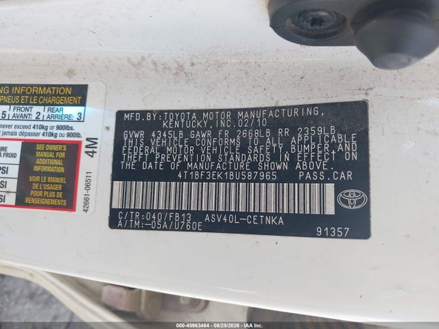 45963464 :رقم المزاد ، 4T1BF3EK1BU587965 vin ، 2011 Toyota Camry Le مزاد بيع