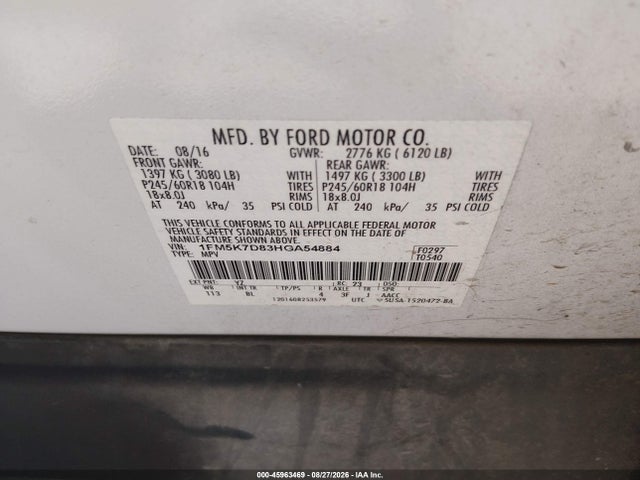 1FM5K7D83HGA54884 Ford EXPLORER XLT