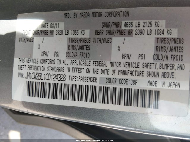 2012 Mazda Mazda5 Sport მანქანა იყიდება აუქციონზე, vin: JM1CW2BL1C0124328, აუქციონის ნომერი: 45963476