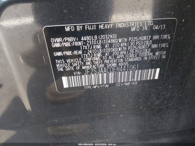 Aukcja sprzedaży 2014 Subaru Forester 2.5i, vin: JF2SJAAC0EH441061, numer aukcji: 45963489
