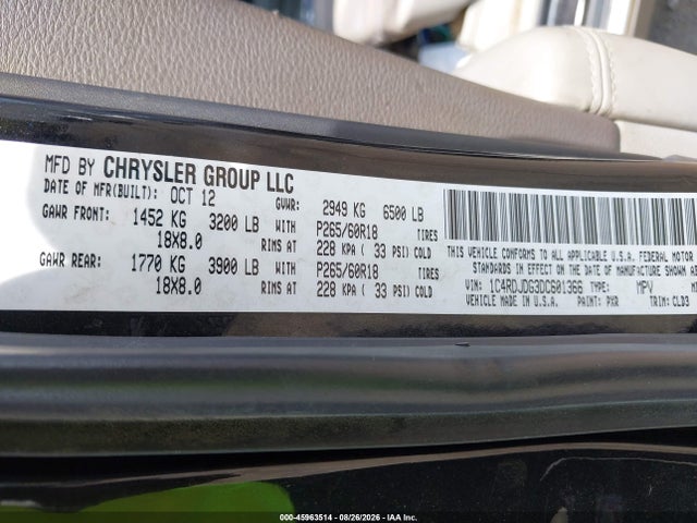 Продаж на аукціоні авто 2013 Dodge Durango Crew, vin: 1C4RDJDG3DC601366, номер лоту: 45963514