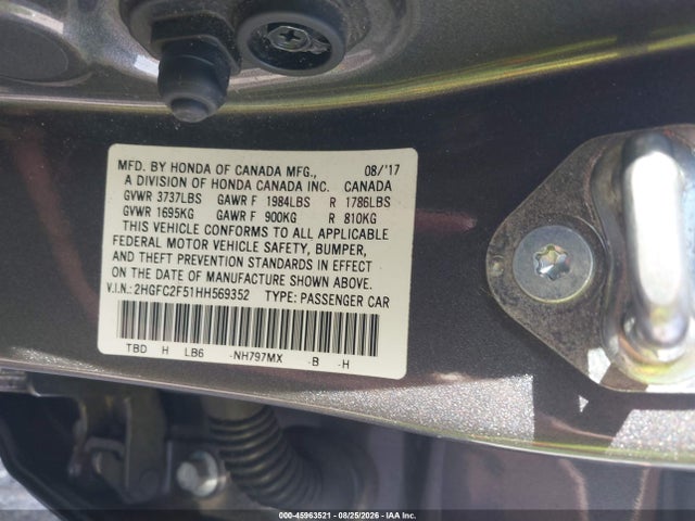 2017 Honda Civic Lx მანქანა იყიდება აუქციონზე, vin: 2HGFC2F51HH569352, აუქციონის ნომერი: 45963521