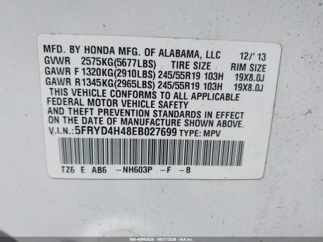Продажа на аукционе авто 2014 Acura Mdx Technology Package, vin: 5FRYD4H48EB027699, номер лота: 45963525