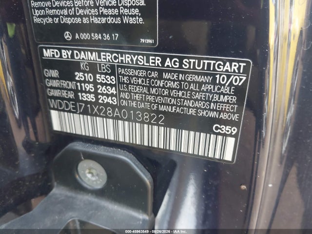 Продаж на аукціоні авто 2008 Mercedes-benz Cl 550, vin: WDDEJ71X28A013822, номер лоту: 45963549