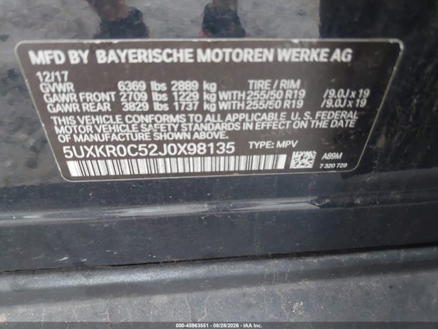 45963551 :رقم المزاد ، 5UXKR0C52J0X98135 vin ، 2018 Bmw X5 Xdrive35i مزاد بيع