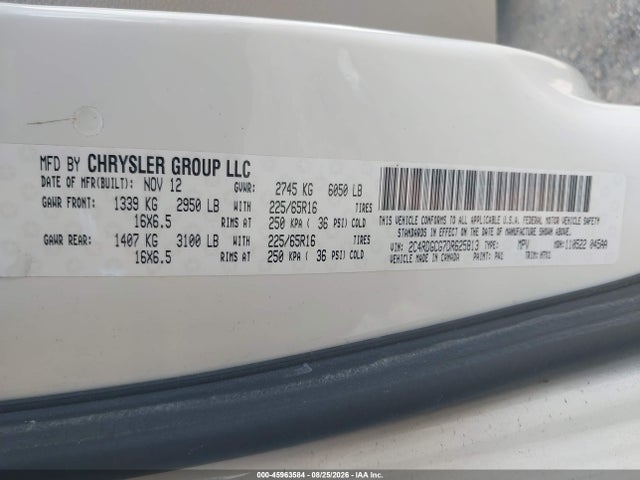 Aukcja sprzedaży 2013 Dodge Grand Caravan Sxt, vin: 2C4RDGCG7DR625813, numer aukcji: 45963584