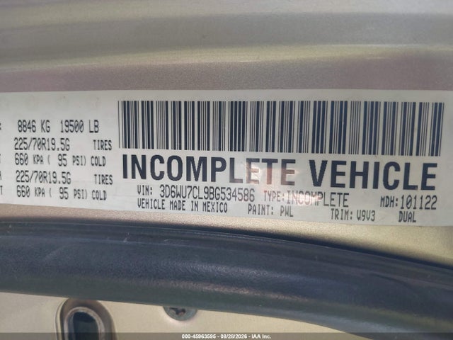 Продажа на аукционе авто 2011 Ram Ram 5500 Hd Chassis St/slt/laramie, vin: 3D6WU7CL9BG534586, номер лота: 45963595