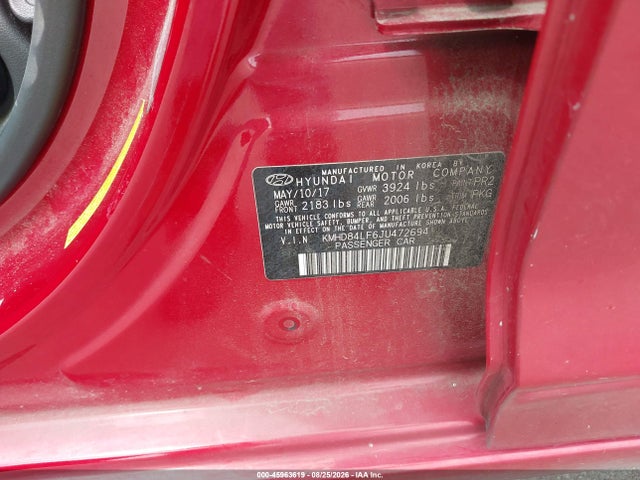 2018 Hyundai Elantra Sel მანქანა იყიდება აუქციონზე, vin: KMHD84LF6JU472694, აუქციონის ნომერი: 45963619