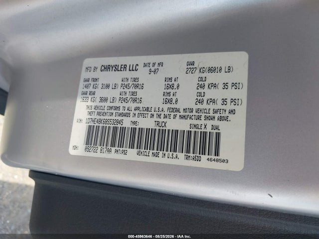 Продажа на аукционе авто 2008 Dodge Dakota Slt, vin: 1D7HE48K68S532845, номер лота: 45963646