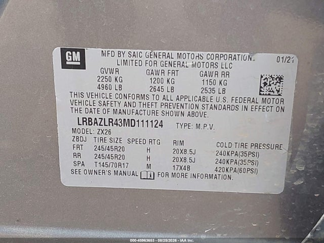 2021 Buick Envision Fwd Preferred მანქანა იყიდება აუქციონზე, vin: LRBAZLR43MD111124, აუქციონის ნომერი: 45963653