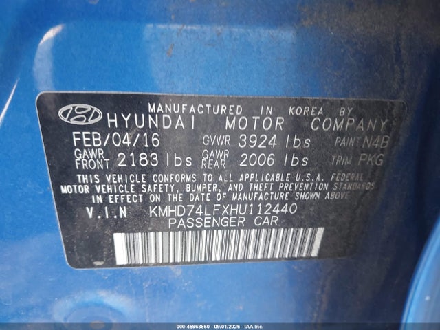 2017 Hyundai Elantra Se მანქანა იყიდება აუქციონზე, vin: KMHD74LFXHU112440, აუქციონის ნომერი: 45963660