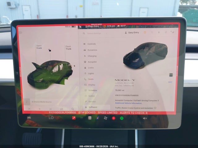 Aukcja sprzedaży 2020 Tesla Model Y Long Range Dual Motor All-wheel Drive, vin: 5YJYGDEE9LF049505, numer aukcji: 45963666