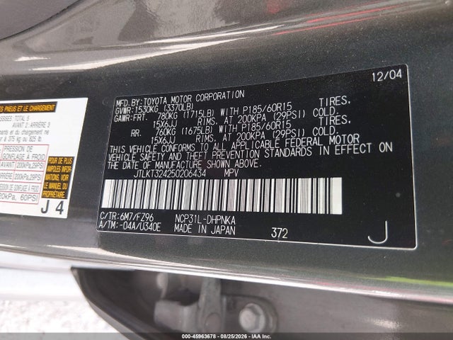 Aukcja sprzedaży 2005 Scion Xb, vin: JTLKT324250206434, numer aukcji: 45963678