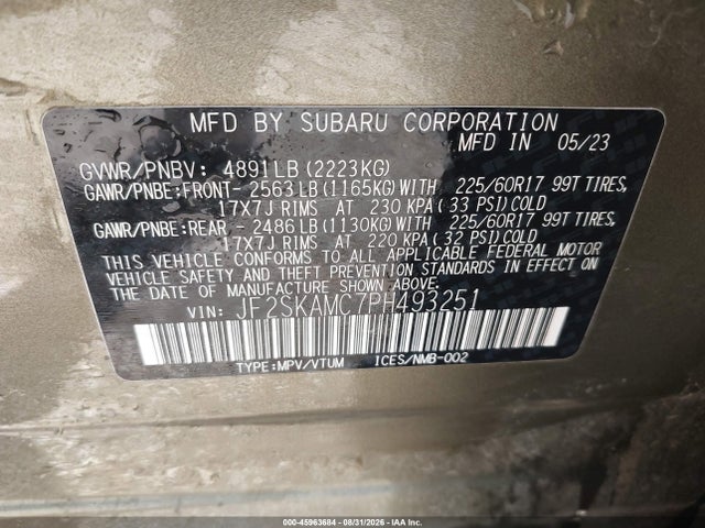 Продажа на аукционе авто 2023 Subaru Forester Wilderness, vin: JF2SKAMC7PH493251, номер лота: 45963684
