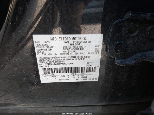 45963692 :رقم المزاد ، 1FM5K8AC5PGC21002 vin ، 2023 Ford Police Interceptor Utility مزاد بيع