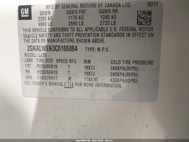 2012 Gmc Terrain Slt-2 მანქანა იყიდება აუქციონზე, vin: 2GKALWEK3C6166084, აუქციონის ნომერი: 45963706