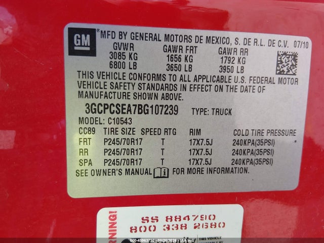 45963710 :رقم المزاد ، 3GCPCSEA7BG107239 vin ، 2011 Chevrolet Silverado 1500 Lt مزاد بيع