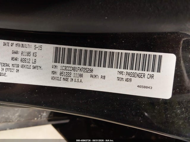 Продаж на аукціоні авто 2015 Chrysler 200 Limited, vin: 1C3CCCAB1FN725290, номер лоту: 45963726