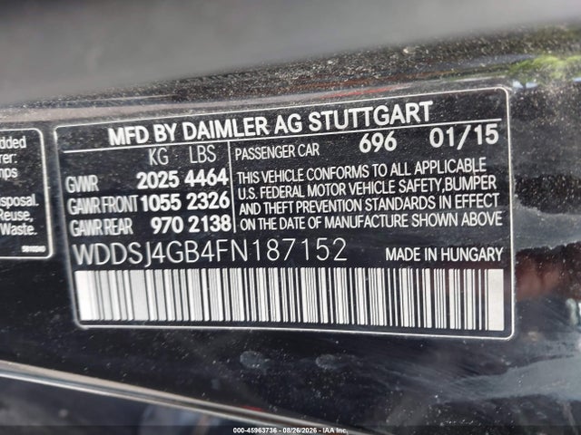 Продаж на аукціоні авто 2015 Mercedes-benz Cla 250 4matic, vin: WDDSJ4GB4FN187152, номер лоту: 45963736