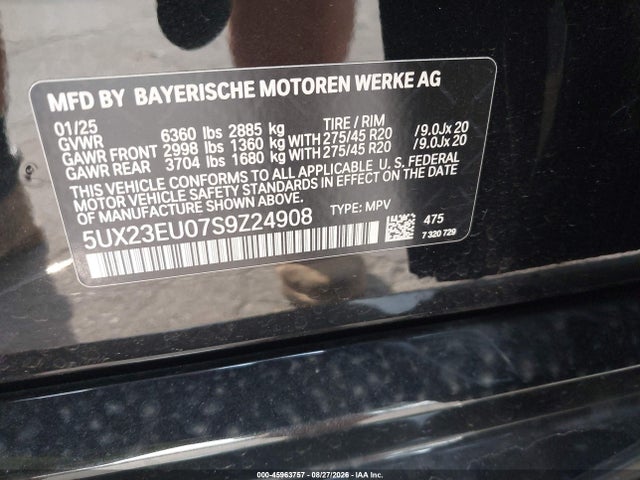 2025 Bmw X5 Xdrive40i მანქანა იყიდება აუქციონზე, vin: 5UX23EU07S9Z24908, აუქციონის ნომერი: 45963757