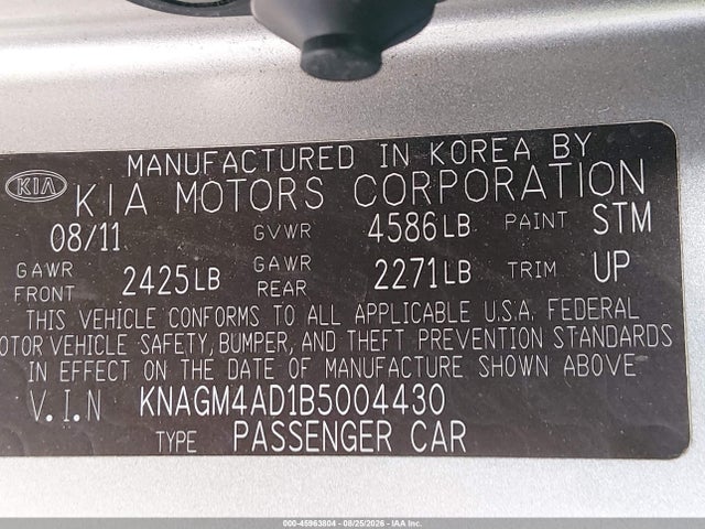 Aukcja sprzedaży 2011 Kia Optima Hybrid Ex, vin: KNAGM4AD1B5004430, numer aukcji: 45963804