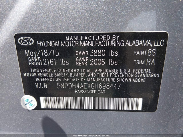 Hyundai ELANTRA SE 2016 5NPDH4AEXGH698447 Image 9