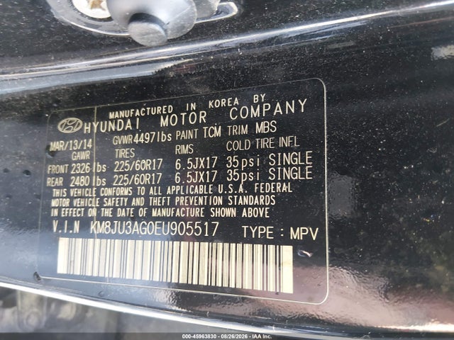 Aukcja sprzedaży 2014 Hyundai Tucson Se, vin: KM8JU3AG0EU905517, numer aukcji: 45963830