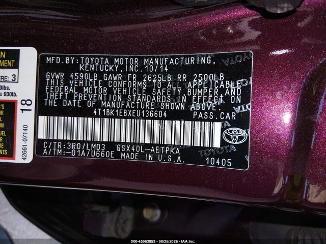 Продажа на аукционе авто 2014 Toyota Avalon Limited, vin: 4T1BK1EBXEU136604, номер лота: 45963853