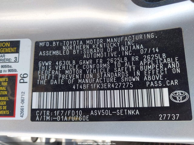 4T4BF1FK3ER427275 Toyota CAMRY LE