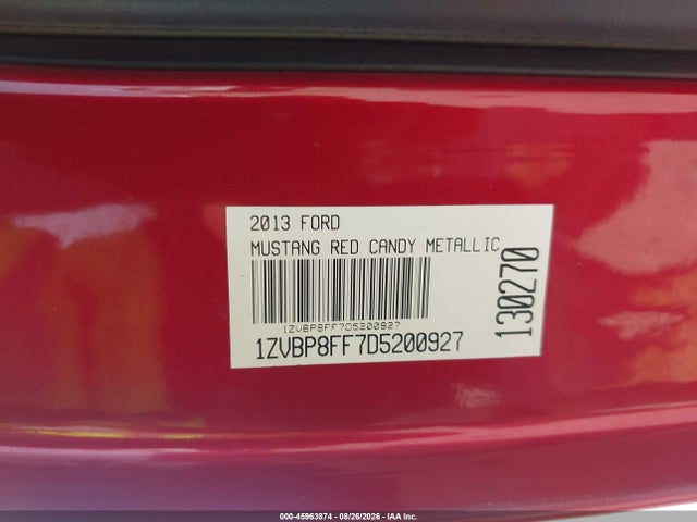 45963874 :رقم المزاد ، 1ZVBP8FF7D5200927 vin ، 2013 Ford Mustang Gt مزاد بيع