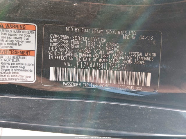 Aukcja sprzedaży 2013 Scion Fr-s, vin: JF1ZNAA18D1725874, numer aukcji: 45963894