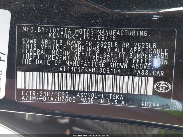 Toyota CAMRY SE 2017 4T1BF1FK4HU305104 Image 9
