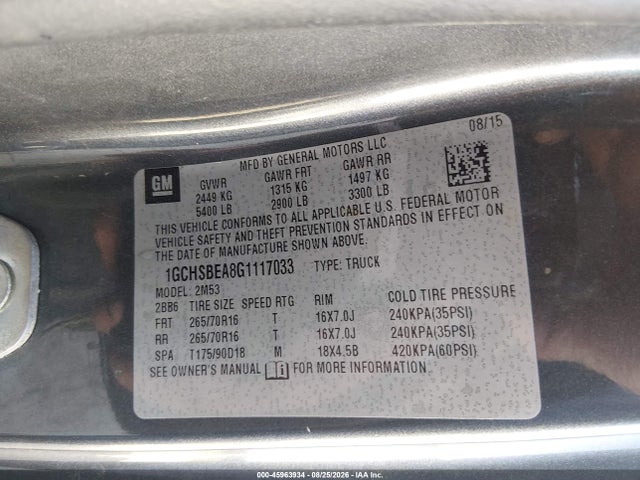 Chevrolet Colorado 2wd Wt 2016 1GCHSBEA8G1117033 Image 9