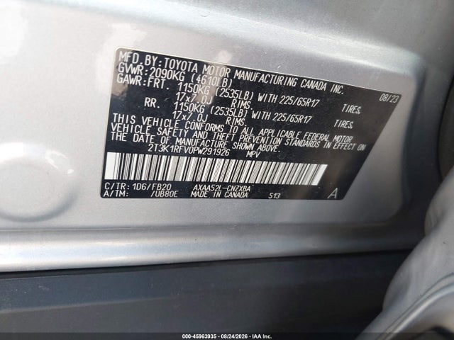 2023 Toyota Rav4 Le მანქანა იყიდება აუქციონზე, vin: 2T3K1RFV0PW291926, აუქციონის ნომერი: 45963935