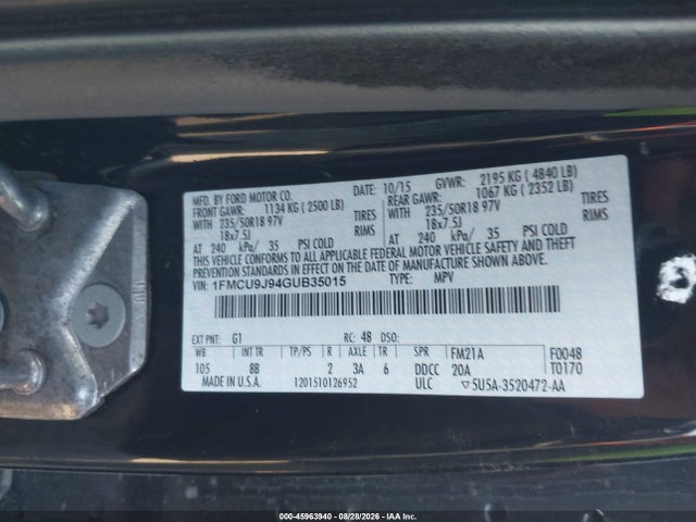 Ford Escape Titanium 2016 1FMCU9J94GUB35015 Image 9
