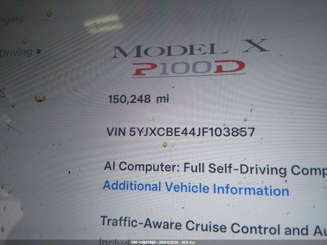 45963965 :رقم المزاد ، 5YJXCBE44JF103857 vin ، 2018 Tesla Model X 100d/75d/p100d مزاد بيع