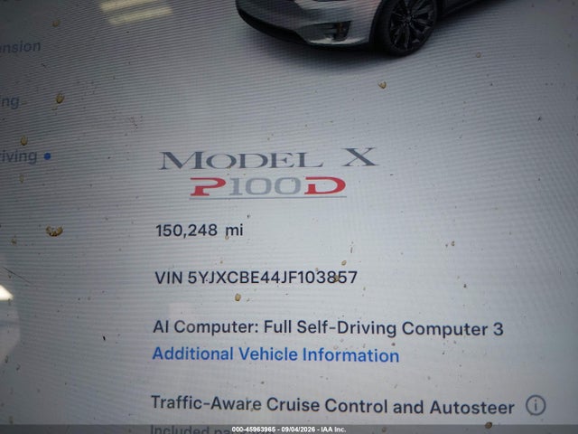 45963965 :رقم المزاد ، 5YJXCBE44JF103857 vin ، 2018 Tesla Model X 100d/75d/p100d مزاد بيع