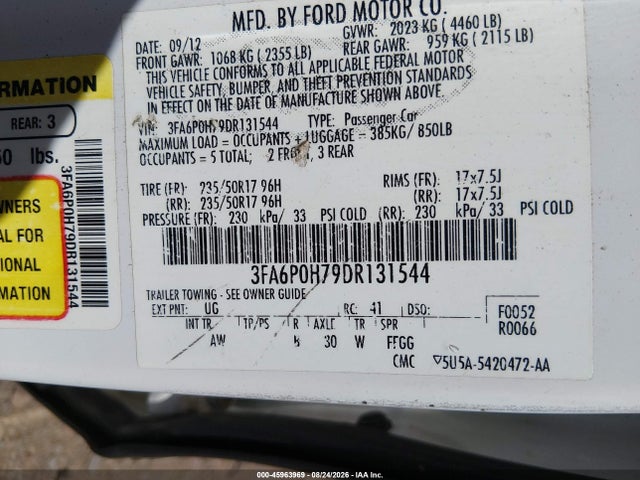 Aukcja sprzedaży 2013 Ford Fusion Se, vin: 3FA6P0H79DR131544, numer aukcji: 45963969