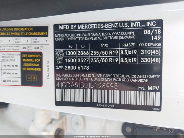 Продаж на аукціоні авто 2018 Mercedes-benz Gle 350, vin: 4JGDA5JB0JB198995, номер лоту: 45963979