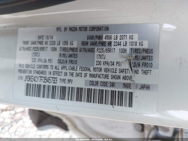 Aukcja sprzedaży 2015 Mazda Cx-5 Touring, vin: JM3KE4CY7F0545793, numer aukcji: 45964003