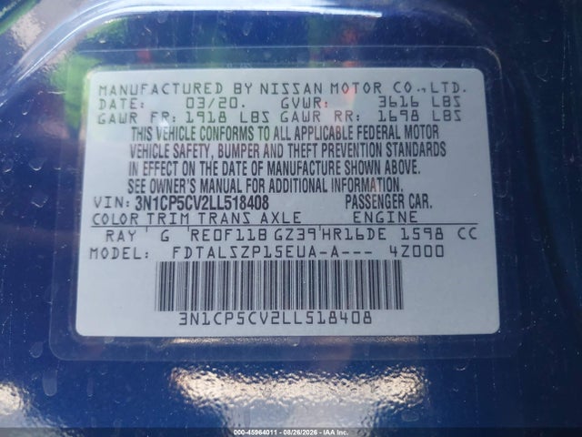 Nissan Kicks Sv Xtronic Cvt 2020 3N1CP5CV2LL518408 Image 9